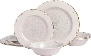 Gibson Studio 12 Piece Melamine Mauna Dinnerware Set Ice Rustic - Picture 1 of 6