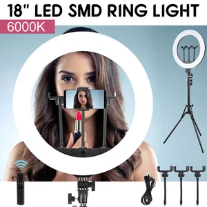 18" LED SMD Ring Light Kit with Stand Dimmable 6500K for Makeup Phone Camera - Picture 1 of 12
