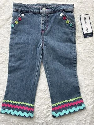 NWT Girls Hartstrings Capri Jeans, Size 5, Ric Rac & Button Trim - Image 1 of 4