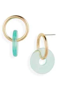 NORDSTROM Aqua Türkis Harz Doppel Creolen Ohrringe Gold Edelstahl Backing - Bild 1 von 2