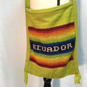 Ecuador Wool Bag Purse BOHO Hippie Festival Hand Made Rainbow Chartreuse X Body - Picture 1 of 7
