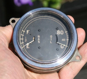 20's Mystery Unknown Vintage Gauge Duplex Cluster Fuel Gas & Oil Pressure - Picture 1 of 12