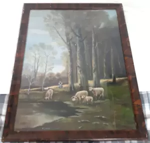 Antik signiert Frances Young British Shepardess and Sheep, 1890er Jahre Ölgemälde - Bild 1 von 11