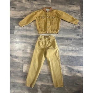 Vintage Best Basics Gap Kids Denim Jacket Pants Set Leather Collar Size M- 8 - Picture 1 of 13