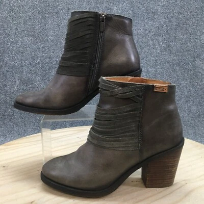 Pikolinos Boots Womens 40 Alicante Ankle Booties Gray Brown Leather Block Zip - Image 1 of 4