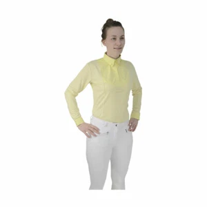 HyFASHION Ladies Dedham Long Sleeved Tie Competition Show Shirt White Yellow - Picture 1 of 7