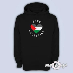 Heart FREE PALESTINE Gaza FREEDOM Mens Womens Adults Top Hoodie Black - Picture 1 of 1