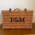 Fortnum & Mason F&M wiklinowy kosz piknikowy 50x36x22cm paski uchwytu słoma