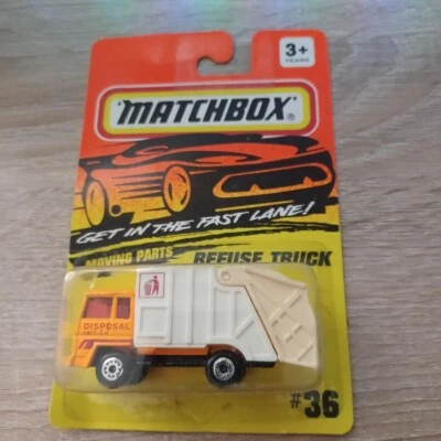 Matchbox 1/64 Diecast Get In The Fast Lane #36 Moving Parts White Refuse Truck - Image 1 of 2