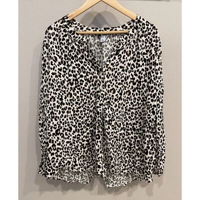 Blusa Campesina Antigua Azul Marino Para Mujer Estampado Guepardo XXL Mangas Largas Carrera Oficina Foto 1 de 4