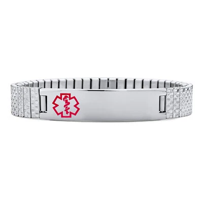 Unisex Personalized Medical Alert ID Stretch Bracelet Stainless Steel - Image 1 of 3