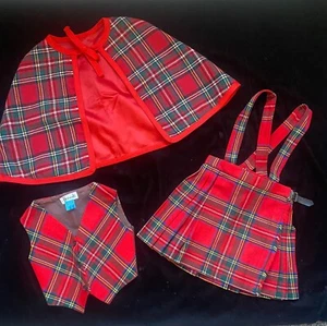 Vintage Harrods Skirt Vest Shawl Outfit Red Plaid Wool Blend Girls Size 4 #95 - Picture 1 of 5
