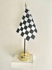 CHECKERED BLACK AND WHITE TABLE FLAG with Flat One hole Golden base 15cm x 10cm - Picture 1 of 1