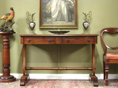 ANTIQUE MAHOGANY 2 DRAWER CENTRE OR HALL TABLE / SIDE TABLE OR DESK   c1900s - image 1 of 4