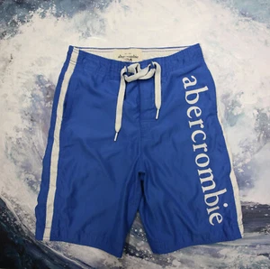 Abercrombie & Fitch Shorts Trunks Boys L Patch Spell out Blue White Board Mesh - Picture 1 of 10