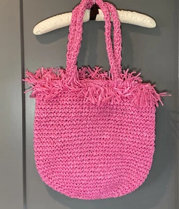MELROSE AND MARKET Palmer Straw Tote Bag in Pink Shock - Picture 1 of 4