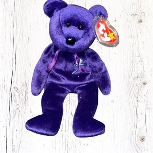 Ty Beanie Babies Baby Princess Diana Bear Purple White Rose 1997 With Tags Rare - Picture 1 of 7