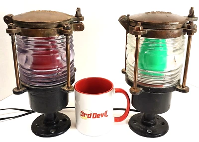 Пара винтажных универсальных бронзовых корабельных стеклянных линз Fresnel PERKO 403 работает! - Изображение 1 из 4