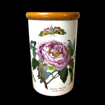 Tarro bidón jardín botánico Portmeirion peonía arbustiva tapa madera 8" Foto 1 de 4