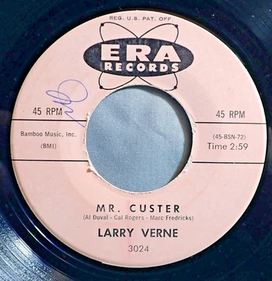 HEAR IT 60's Novelty Promo 45 rpm record Larry Verne "Mr. Custer" from 1960 Foto 1 de 2