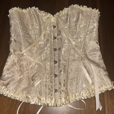 Corset, M Hook & Eye Ivory Damask, M Lace Up  - Image 1 of 4