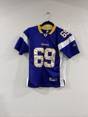 Camiseta Minnesota Vikings juvenil pequena roxa futebol americano NFL Jared Allen 69 Reebok - Imagem 1 de 4