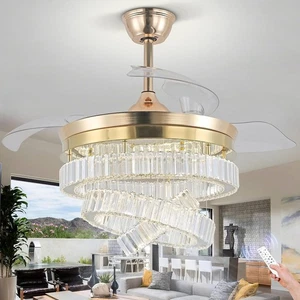 CXGLEAMING 42" Modern Crystal Ceiling Fan Fandelier Gold - Picture 1 of 5