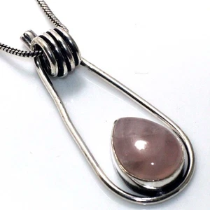 925 Silver Plated Lovely Rose Quartz Ethnic Necklace Jewelry Size 17" AU C660 - Picture 1 of 3