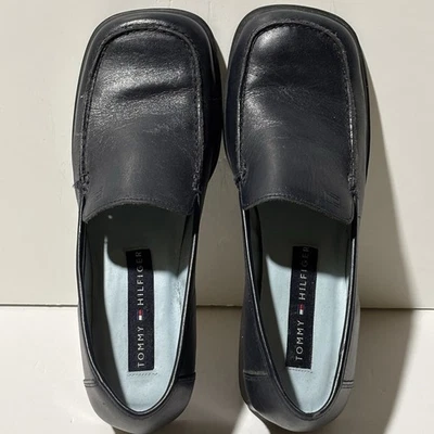 Туфли женские TOMMY HILFIGER размер 7 М темно-синие мокасины кожа без шнуровки удобный квадратный носок - Изображение 1 из 4