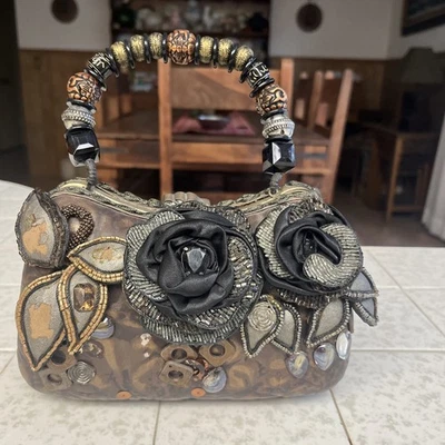 De Colección Mary Frances Marrón Bolso de Mano con Cuentas Asa con Cuentas Cartera X Foto 1 de 4