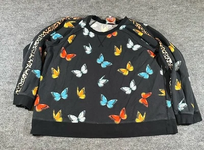 Sudadera para mujer Johnny Was negra azul estampado de múltiples mariposas manga larga XXL Foto 1 de 4