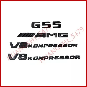 4PCS Glossy Back G55 AMG V8 KOMPRESSOR Emblem Badge Set For Mercedes Decal New - Bild 1 von 3