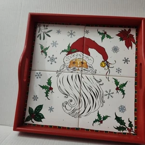 Bandeja de azulejos de cerámica de Papá Noel JCPenney bandeja para servir de Navidad con mango - en caja - Imagen 1 de 8