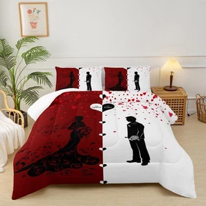 Red and Black King and Queen Comforter Set,Pink Heart Shaped Bedding Set Quee... - Picture 1 of 6