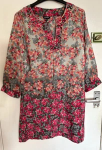Papaya womens size 10 pink floral pattern satin tunic style mini dress - Picture 1 of 4