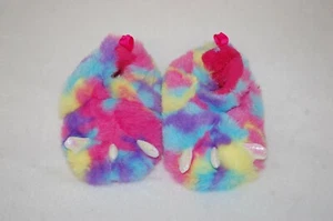 Baby Girls Slippers RAINBOW DRAGON MONSTER FEET / CLAWS Faux Fur SIZE 2 3 4 5 6  - Picture 1 of 1