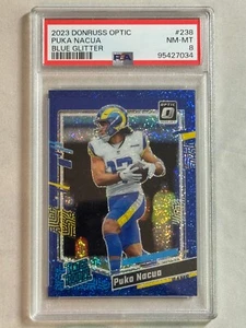 2023 Donruss Optic Blue Glitter Puka Nacua Rated Rookie RC SP #238 Rams PSA 8 - Foto 1 di 2