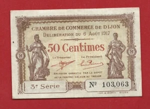 1917 BILLET CHAMBRE DE COMMERCE DIJON COTE D'OR - Imagen 1 de 2