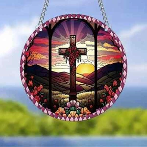Cross In A Valley Sonnenfänger doppelseitig rund gefärbt Acryl Dekor - Bild 1 von 3