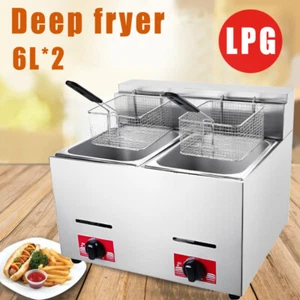 LPG 6L*2 Double Tank Commercial Gas Fryer Stainless Steel Catering Frying Tool - Picture 1 of 9