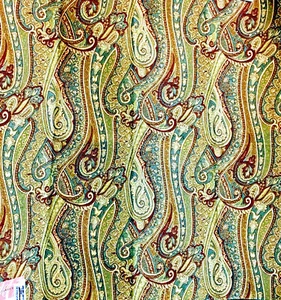 Paisely Designer Upholstery Fabric Sample Brown Green Cotton Rayon Craft  25" Sq - Picture 1 of 3