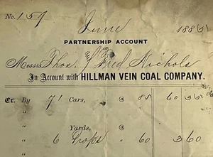 Vintage Billhead Wilkes Barre Pennsylvania Hillman Vein Coal Company 1886 - Picture 1 of 2