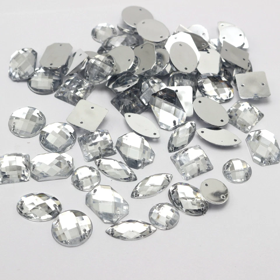 100 Clear Color Flatback Acrylic Sewing Rhinestone Assorted Shape Sew on beads - image 1 of 4