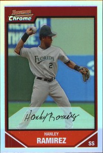 2007 Bowman Chrome Refractors Florida Marlins Baseball Card #1 Hanley Ramirez