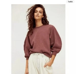 NWT Agolde Thora Sweatshirt 3/4 Sleeve Crew Puff Sleeve Cotton Pullover Size M - Picture 1 of 10