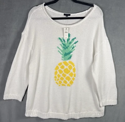 NWT Talbots Fun White Woven Pineapple Roll Neck 3/4 Sleeve Sweater XL - Image 1 of 4