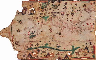 1487 Map Chart the Iehuda Ben Zara Portolan of the Mediterranean Borgiano VII - Image 1 of 3