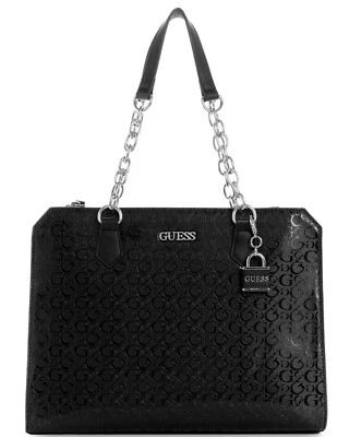 Guess Women's Logo Debossed Chain Handle Satchel Tote Bag Handbag - Black - Image 1 of 4