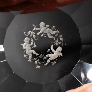 Set (3) antique Czech intaglio cherub art glass crystal plates Schlevogt Hoffman - Picture 1 of 12