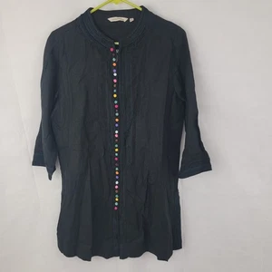 Camisa para mujer SOFT AROUND talla PM túnica desierto NEGRA lino playa artística boho - Imagen 1 de 13